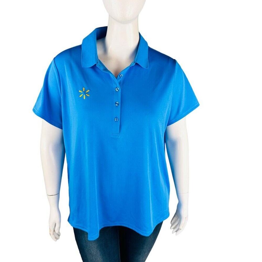 Walmart Employee Womans Sz 2X Plus Uniform Polo‎ Shirt Blue Stretch